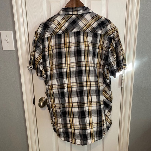 CJ BLACK Slim Fit Plaid Short Sleeve Button Up Shirt Men's XXL Yellow - Picture 2 of 3